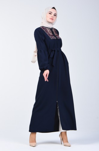 Abaya a Ceinture 5045-03 Bleu marine 5045-03