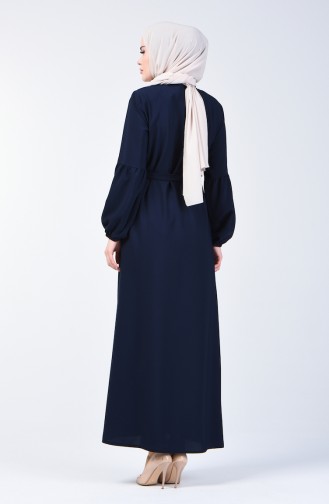 Embroidered Belted Abaya 5045-03 Navy Blue 5045-03