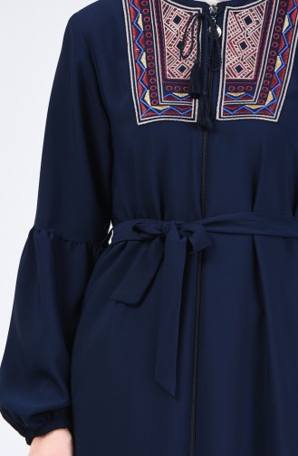 Embroidered Belted Abaya 5045-03 Navy Blue 5045-03