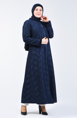 Pus Size Lace Coating Evening Dress Abaya 0294-01 Navy Blue 0294B-01