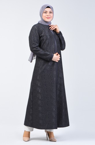 Grösse Grosse Spitzen Detailliertes Abendkleid Abaya 0294B-03 Anthrazit 0294B-03