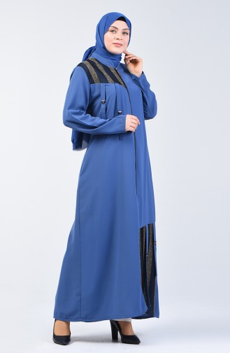 Grösse Grosse Hijab Mantel 2003A-05 Indigo 2003A-05