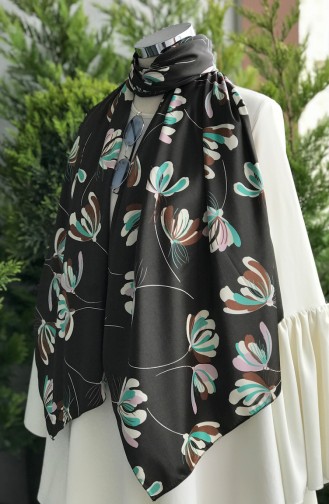 Patterned Satin Shawl 61409-01 Black 61409-01