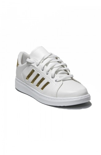 حذاء رياضي نسائي أبيض وذهبي 30050-11