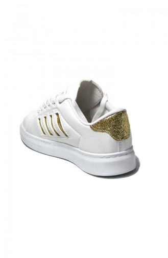 حذاء رياضي نسائي أبيض وذهبي 30050-11