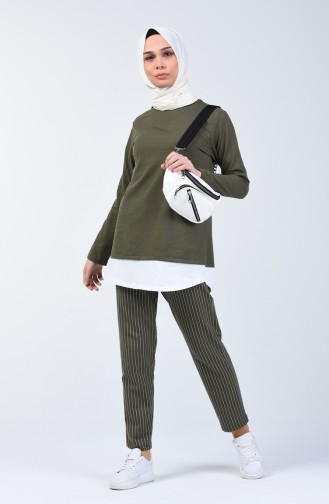 Two-Thread Striped Tunic Trousers Double Set 2004-01 Khaki 2004-01