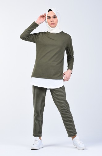 Two-Thread Striped Tunic Trousers Double Set 2004-01 Khaki 2004-01