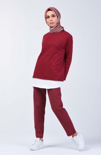 Two-Thread Striped Tunic Trousers Double Set 2004-02 Claret Red 2004-02