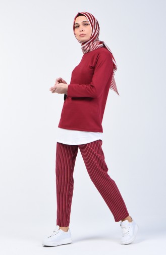 Two-Thread Striped Tunic Trousers Double Set 2004-02 Claret Red 2004-02