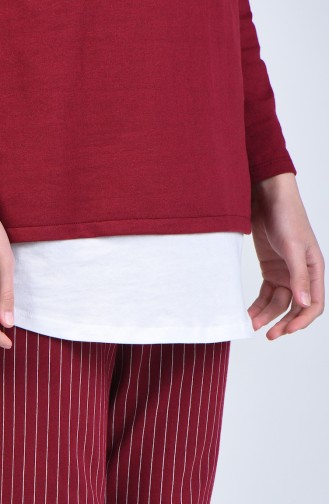 Two-Thread Striped Tunic Trousers Double Set 2004-02 Claret Red 2004-02