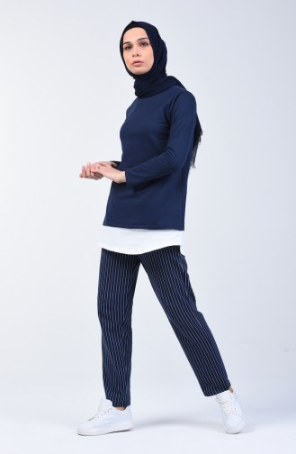 Ensemble Deux Pieces Tunique Pantalon à Rayures 2004-04 Bleu Marine 2004-04