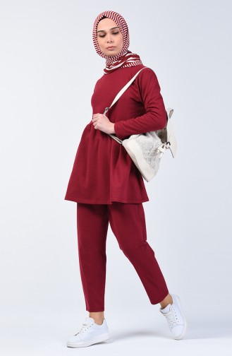 Two Thread Shirred Tunic Trousers Double Set 2005-02 Claret Red 2005-02