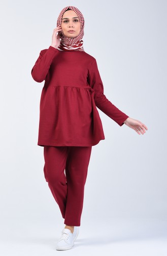 Two Thread Shirred Tunic Trousers Double Set 2005-02 Claret Red 2005-02