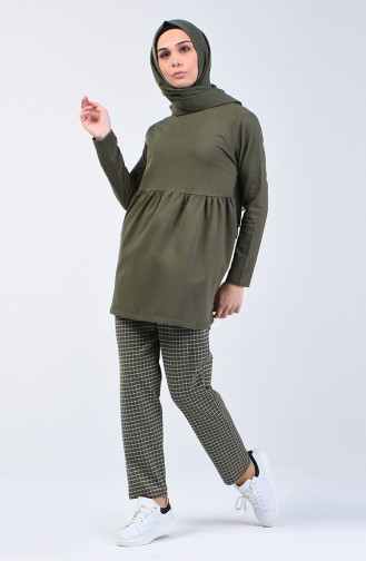 Two-Thread Striped Tunic Trousers Double Set 2006-01 Khaki 2006-01