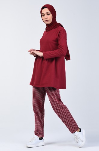 Two-Thread Striped Tunic Trousers Double Set 2006-03 Claret Red 2006-03