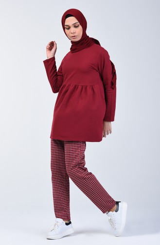 Two-Thread Striped Tunic Trousers Double Set 2006-03 Claret Red 2006-03