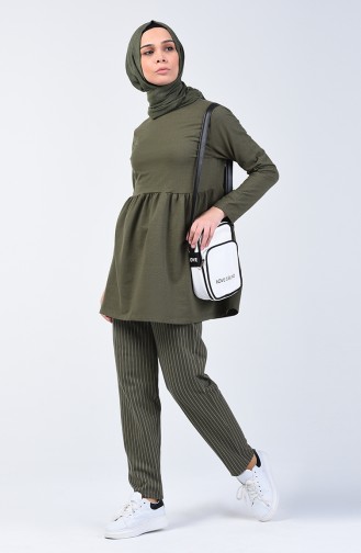 Two-Thread Striped Tunic Trousers Double Set 2007-01 Khaki 2007-01