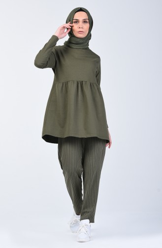 Two-Thread Striped Tunic Trousers Double Set 2007-01 Khaki 2007-01