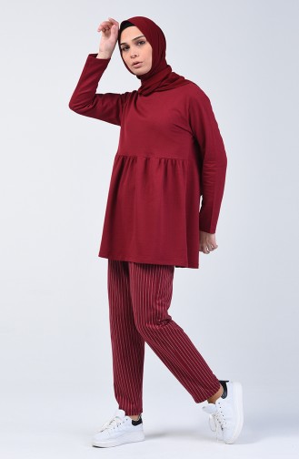 Two-Thread Striped Tunic Trousers Double Set 2007-02 Claret Red 2007-02