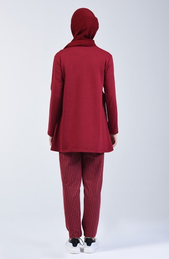 Two-Thread Striped Tunic Trousers Double Set 2007-02 Claret Red 2007-02