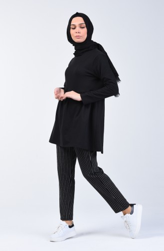 Two-Thread Striped Tunic Trousers Double Set 2007-03 Black 2007-03