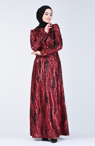 Sequin Plated Evening Dress 7266-01 Red 7266-01