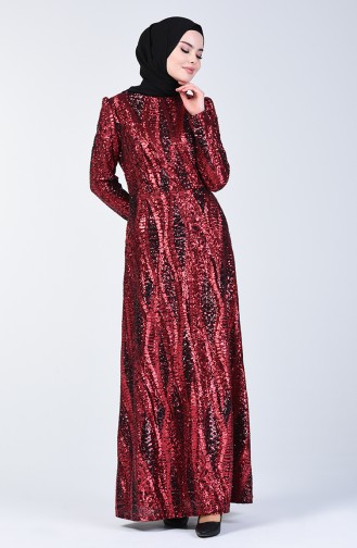 Sequin Plated Evening Dress 7266-01 Red 7266-01