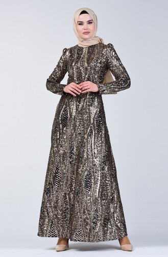 Sequin Covered Evening Dress 7266-04 Gold Khaki 7266-04