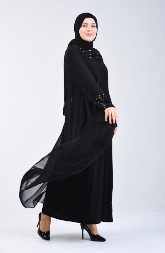 Grosse Grösse Steiniges Abendkleid 6055-05 Schwarz 6055-05