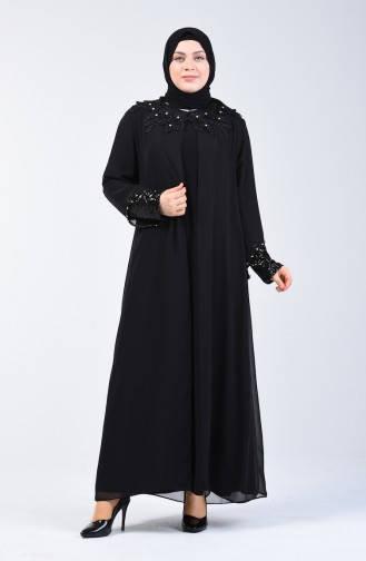 فستان سهرة مزين بالستراس مقاس كبير أسود 6055-05