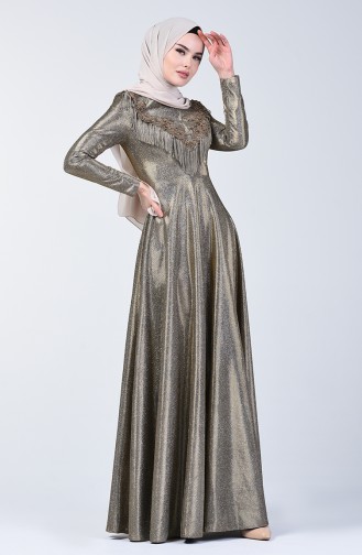 Tasseled Silvery Evening Dress 3065-02 Gold 3065-02