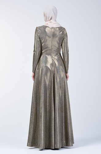 فستان سهرة مُزين بتفاصيل من الشرابة ذهبي 3065-02