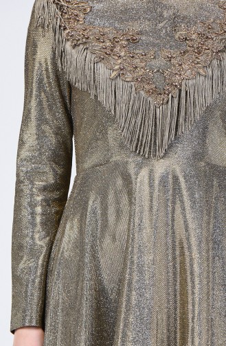 Robe de Soirér à Paillettes Avec Franges 3065-02 Gold 3065-02