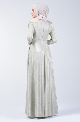 Tasseled Silvery Evening Dress 3065-03 Beige 3065-03