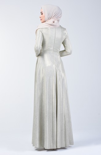 Tasseled Silvery Evening Dress 3065-03 Beige 3065-03