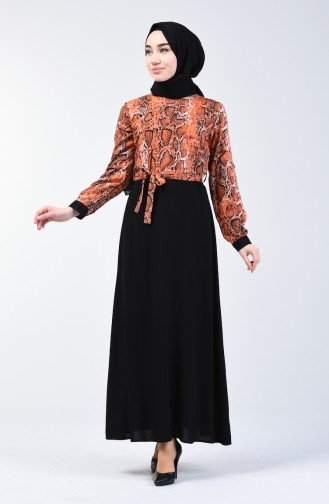 Garnished Belted Dress 9015-02 Black Tile 9015-02