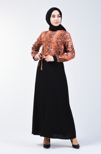 Garnished Belted Dress 9015-02 Black Tile 9015-02