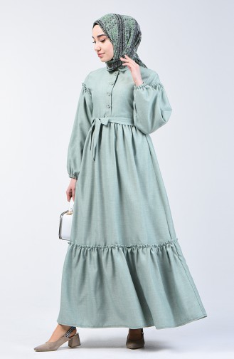 Robe en Lin Froncée 7096-02 Vert Noisette 7096-02