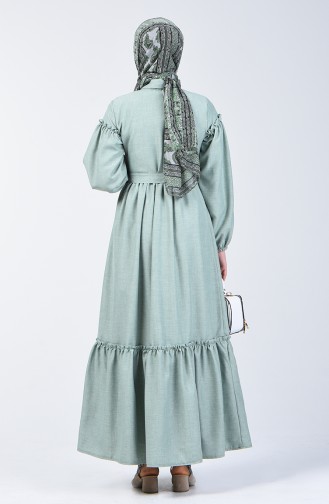 Shirred Linen Dress 7096-02   Almond Green 7096-02