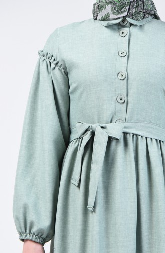 Shirred Linen Dress 7096-02   Almond Green 7096-02