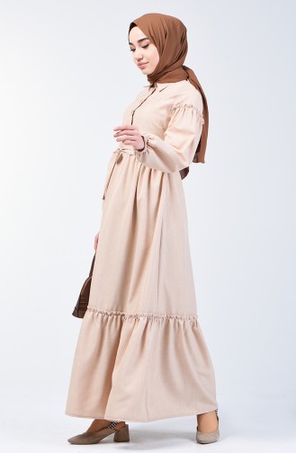 Shirred Linen Dress 7096-03 Beige 7096-03