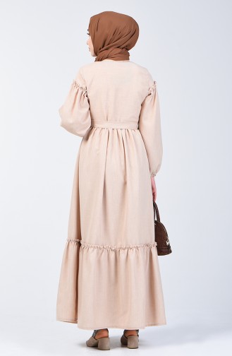 Robe en Lin Froncée 7096-03 Beige 7096-03