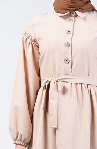 Shirred Linen Dress 7096-03 Beige 7096-03