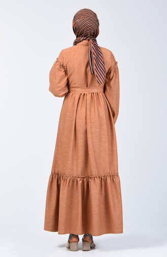 Shirred Linen Dress 7096-04 Milky Coffee 7096-04
