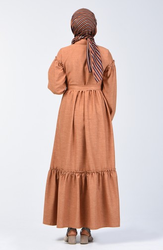 Robe en Lin Froncée 7096-04 Café au Lait 7096-04