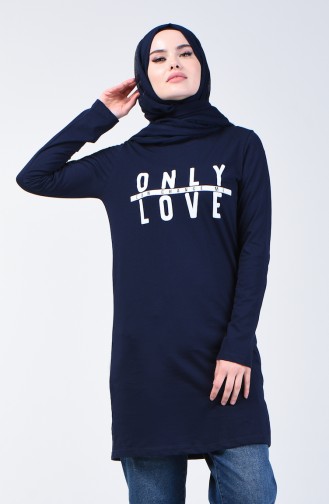 Printed Sports Tunic 7019-02 Navy Blue 7019-02