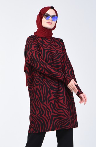 Desenli Tunik 1283-02 Bordo