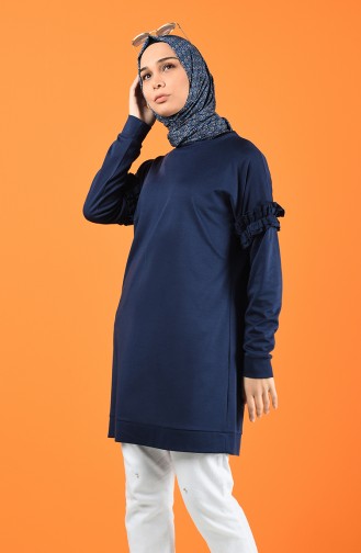 Sleeve Frilled Sweatshirt 8227-01 Navy Blue 8227-01