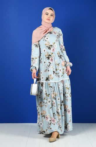 Blau Hijab Kleider 8198A-01