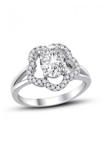 Sky Diamond Oval Stone Flower Ring Sky-2347 White 2347